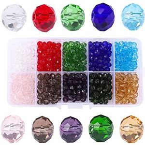 Lumeiy Briolette Crystal Glass kralen voor het maken van sieraden, kristallen spacer-kralen, faceted glazen kralen, verschillende kleuren, met bewaardoos, 500 stuks