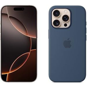 Apple iPhone 16 Pro (128 GB) - Desert titanium + Siliconenhoesje met MagSafe - Denim