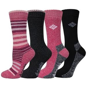 Columbia Sokken voor dames (pak van 4), Roze Streep/Houtskool/Roze/Zwart, Eén Maat