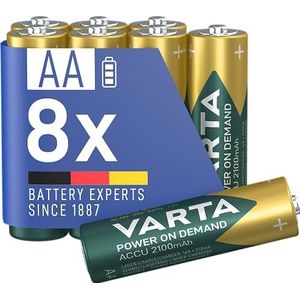 VARTA Batterijen AA, oplaadbaar, verpakking van 8, oplaadbare batterij, Power on Demand, 2100 mAh Ni-Mh, voorgeladen, gebruiksklaar [Exclusief bij Amazon]