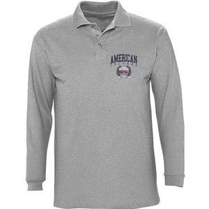 AMERICAN COLLEGE USA American College Poloshirt, lange mouwen, uniseks, kinderen, Grijs, 8 Jaar
