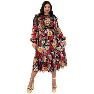 Lovedrobe Womens plus size jurk dames midi avond rozen maat 18, Bloemen, 44