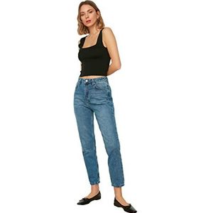 Trendyol Vrouwen Hoge Taille Rechte Been Mom Jeans, Indigo, 62