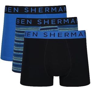 Ben Sherman Boxershorts voor heren in blauw/streep/zwart | Soft Touch katoenrijke boxershorts met elastische tailleband | comfortabel en ademend ondergoed - multipack van 3, Blauw/Streep/Zwart, S