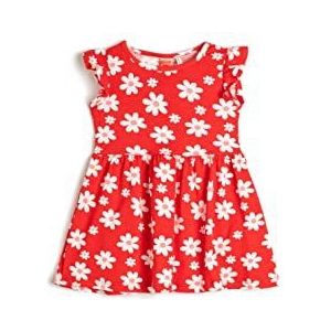 Koton Babygirls Floral Crew Neck Mouwloos Ruffle Gedetailleerde Katoenen Jurk, Rood design (4d1), 12-18 maanden