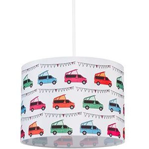 Relaxdays hanglamp kinderkamer, lampenkap met auto print, HxØ: 140x35 cm, E27-fitting, kinderlamp, kleurrijk