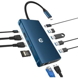 USB C Docking Station, 12-in-1 USB C-dock, Triple Display USB C Hub 4K DP/2 x HDMI, MacBook Pro/Air USB C-adapter voor Dell, HP (5Gbit/s USB A/C 3.0,1g Ethernet, PD 100W, 3,5 mm MIC, SD/TF)