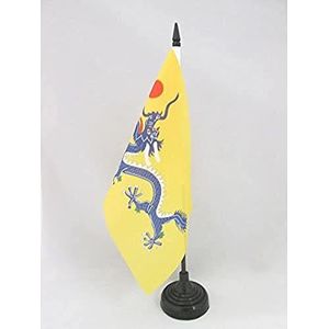 Chinese Drakentafel Vlag 14x21 cm - Draken van China Desk Vlag 21 x 14 cm - Zwarte plastic stok en voet - AZ FLAG