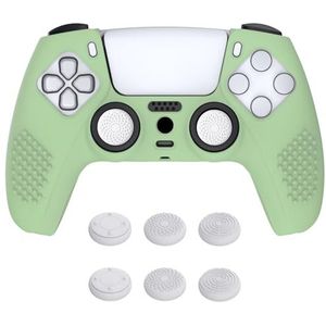 eXtremeRate PlayVital Beschermhoes voor ps5,Zachte Rubber Protective Case voor ps5,Siliconen Skins Cover met 6 Duimgreep Caps voor ps5-Matcha Groene(3D Studded Editie)