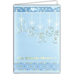 29804-A kaart""Un Grand MERCI Bedankt blauw jongens meisjes hart geruit gestippeld