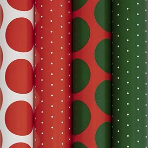 Clairefontaine 202051AMZC cadeaupapier, karton met 10 rollen – papier Excellia 80 g – afmetingen: 5 x 0,70 m – motief: Kerstmis, stippen, rood, wit, groen – geschenkverpakking