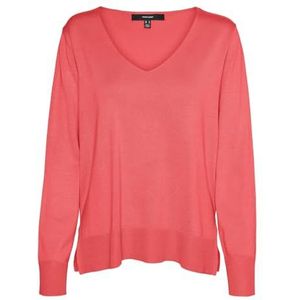 Dames Trui in gebreide Look met losse pasvorm en V-hals Lange mouwen geribbelde manchetten, Colour:Coral Pink, Size:XS