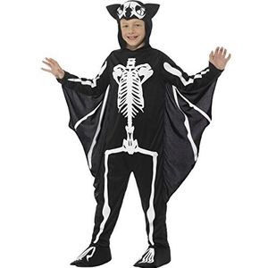 Bat Skeleton kostuum, zwart, met capuchon en bevestigde vleugels, (L)