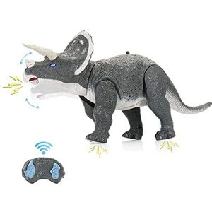 SainSmart Jr. Dinosaurus speelgoed, triceratops robot met lichtgevende ogen en brullen, lopende dino voor kinderen vanaf 3 jaar, grijs