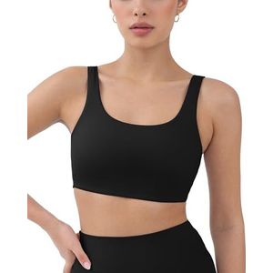 PAVOI ACTIVE Buttery Soft Sports Bras for Women - High Support Low Scoop Neck U Back Padded Yoga Gym Workout Bra - FlexFlow - Small, Black