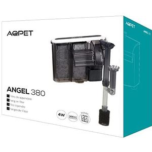 AQPET Angel 380 Buitenfilter om op te hangen, inclusief filterpatronen voor aquaria tot 100 liter, zwart