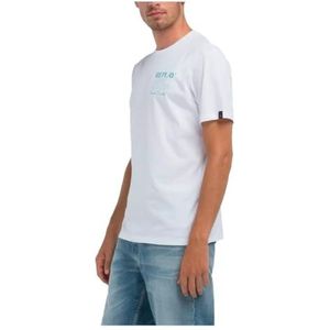 Replay Heren T-shirt Regular Fit, 001, wit, M