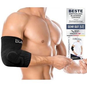 BLACKROX Lumiorox Elleboogbandage voor dames en heren, bodybuilding, sport, fitness, siliconen, pelotte links, rechts, aan beide zijden draagbaar, compressie, krachtsport, elleboogbandage (S, zwart)