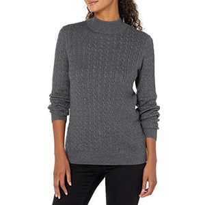 Amazon Essentials dames Classic-fit lichtgewicht kabel lange mouwen Mockneck trui,Houtskool Hei,S-M