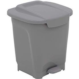 Tramontina 15 liter keuken voor binnen buiten afval- en afvalrecyclingbak met pedaal en deksel, kunststof, 31 cm lengte x 34 cm breedte x 37,5 cm hoogte, grijs, 92811421