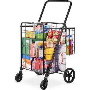 VEVOR Opvouwbare winkelwagentje, Jumbo boodschappenwagen met dubbele manden, 360° draaibare wielen, heavy-duty utiliteitswagen, 110 lbs grote capaciteit utiliteitswagen voor wasserij, winkelen,