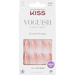 KISS Voguish Fantasy ""Clatant"" Nude French Coral lange amandel cafeïnevorm - 28 Press On kunstnagels in salonkwaliteit om op te plakken, doe-het-zelf, 2 g nagellijm, 1 manicure-staafje, 1 mini-vijl
