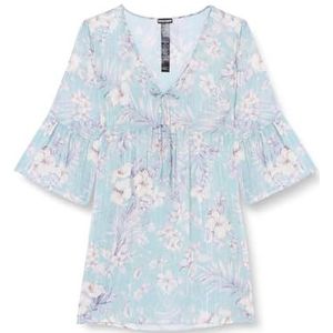 Emporio Armani Korte kaftan chiffon cover-up, Hibiscus Print/Mint, S-M