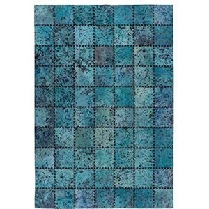One Couture Leder patchwork tapijt bont tapijten leder tapijt genaaid stiksel blauw turquoise woonkamertapijt eetkamertapijt tapijtloper gang loper, grootte: 120cm x 170cm