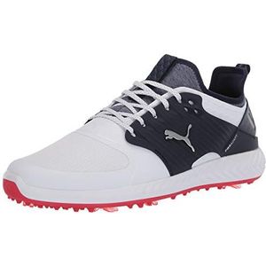 PUMA Ignite Pwradapt Caged Golfschoen voor heren, Puma White-puma Zilver-peacoat, 40 EU