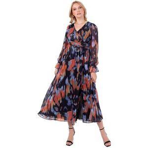 Lovedrobe Midaxi Damesjurk Enkellengte V-hals Faux Wrap Front Tie Riem Abstract Print A-lijn Evening Party, Multi 36, Meerkleurig, 34
