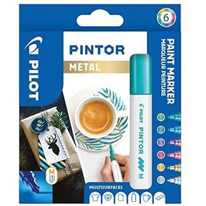 PILOT PINTOR Creatieve markers, 6 stuks in M, metallic kleuren, kleurstiften voor doe-het-zelfprojecten, voor bijna alle oppervlakken, sneldrogend en goed dekkend