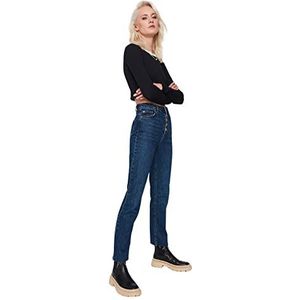 Trendyol Dames hoge taille rechte been Bootcut & uitlopende jeans, marineblauw, 60