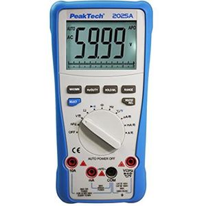 PeakTech 2025 A - True RMS digitale multimeter, 6.000 counts, geïntegreerde data-interface met software, meter voor weerstand, capaciteit, diode, continuïteit, 1000V - 10A AC/DC - CAT III