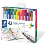 STAEDTLER triplus 334 C42 Fineliner, driehoekig, set met 42 briljante kleuren, promotie 32 + 10 gratis, hoge kwaliteit Made in Germany, superfijne, metalen punt, lijnbreedte ca. 0,3 mm