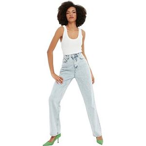 Trendyol Dames hoge taille wijde pijpen 90's wijde pijpen jeans, Lichtblauw, 60