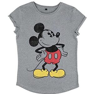 Disney Classics Women's Classic Vintage Mickey Organic Rolled Sleeve T-Shirt, Melange Grey, M, grijs (melange grey), M