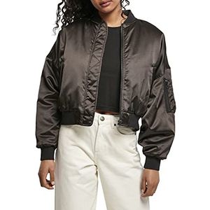 Urban Classics Bomberjack voor dames, korte glanzende satijnen jas, met schoudertas, oversized snit, maat XS tot 5XL, zwart, 4XL