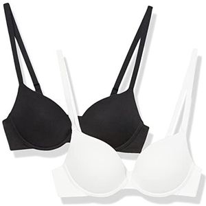 Amazon Essentials Damesbeha, push-up katoen, 2 stuks, zwart/wit, maat 34DD