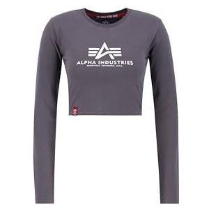 ALPHA INDUSTRIES - Basic Cropped LS - T-shirt - Zwart - Katoen/Elastaan