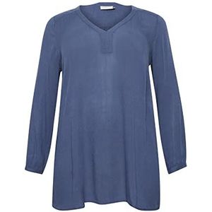 Kaffe Curve Plus-Size Dames Tunic Lange Mouwen V-hals Relaxed Fit Ronde Hem Dames, Vintage Indigo, 46 grote maten