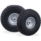 Relaxdays 2x steekwagenwiel 4.1/3.5-4'', anti lek banden, 16 mm as, tot 150 kg, 260x85mm, rubber, zwart-grijs