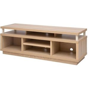 Iris Ohyama, TV-meubel / TV-meubel met 5 open planken / TV tot 55, Massief hout, Kabelgaten, Kantoor, Woonkamer - TV Cabinet Middle - OTS-125M - LichtBruin