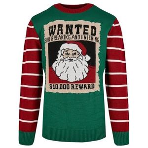 Urban Classics Herentrui Wanted Christmas sweatshirt voor mannen, kerstman Ugly sweater met kerstmanmotief, maten S - 5XL, X-masgreen/wit, M