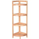 BAKAJI Hoekrek, ruimtebesparend, kleur bamboe, multifunctionele hoekplank van bamboe, robuust rek, boekenkast voor interieur, badkamermeubel (4 planken)