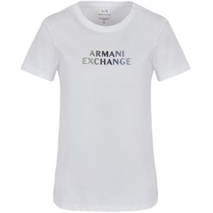 Armani Exchange Dames Ombre Metallic Logo Katoen Jersey T-Shirt Optic White, L, optic white, L