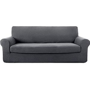 Deconovo Rekbare Bankhoes met Armleuning, Stretch Bankhoezen Beschermer voor Fauteuil Drie 3-Zits, Geschikt voor Woonkamer, 180-235 cm, Antraciet