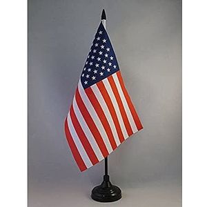 United States Big Table Vlag 6'' x 9'' - USA - US - American Desk Vlag 22 x 15 cm - Zwart plastic stokje en voetje - AZ FLAG
