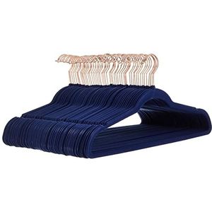 Amazon Basics Slanke, fluwelen, antislip kledinghangers voor pakken, 50 stuks, marineblauw/roségoud