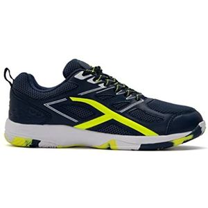 HUNDRED Xoom Non-Marking Professional Badminton Shoes for Men | Material: Faux Leather | Suitable for Indoor Tennis, Squash, Table Tennis, Basketball & Padel (Navy/Lime, Size: EU 41, UK 7, US 8)