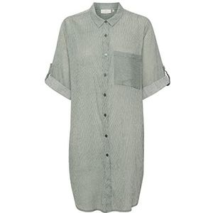 KAFFE Dames T-shirt, 3/4 mouwen, tuniek, casual, lang, balsem groen/krijtstreep, 34